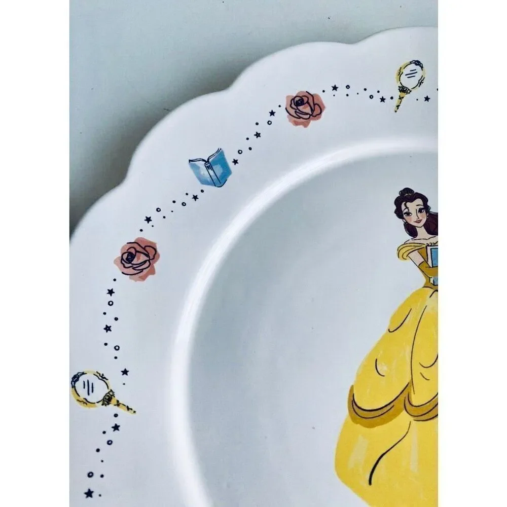 NWT Set Of 2 Rae Dunn Disney 11”Belle Enchanting Scalloped Ceramic Dinner Plates